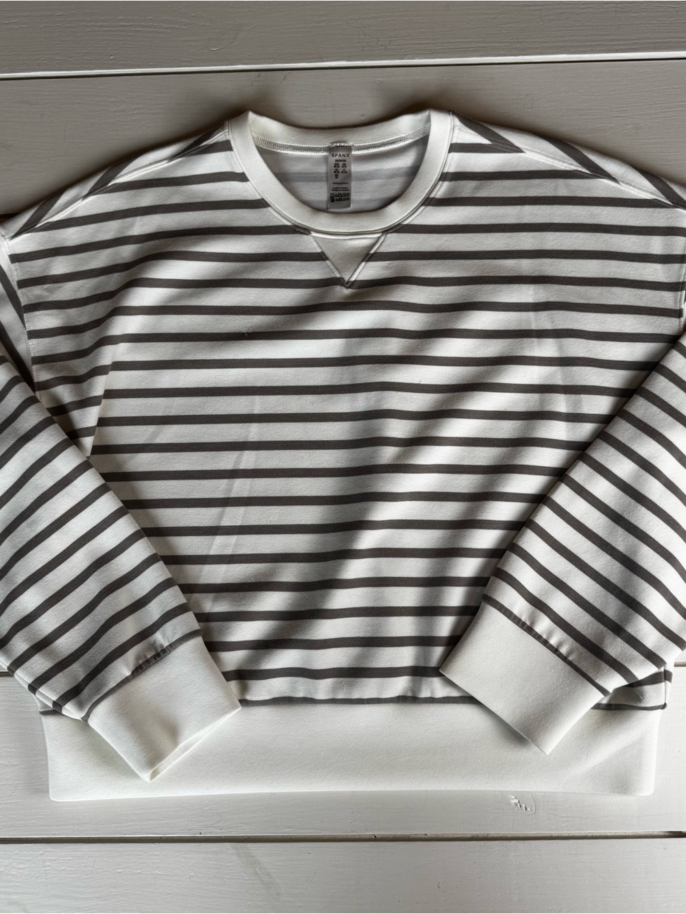 SPANX Women’s Airessentials White Crewneck with Gray Stripe Detail